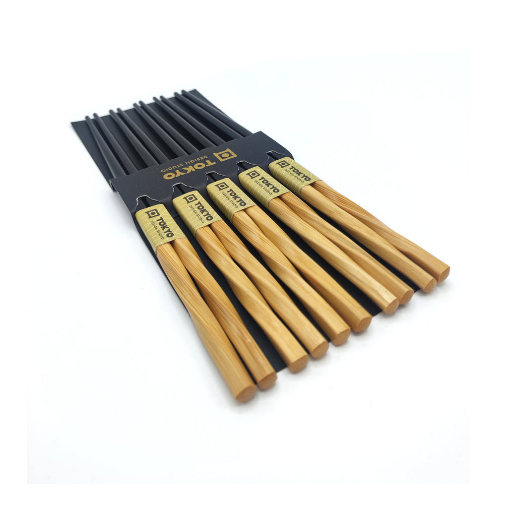 Chopsticks Set Black Twist Bambus 5er – MYCONBINI